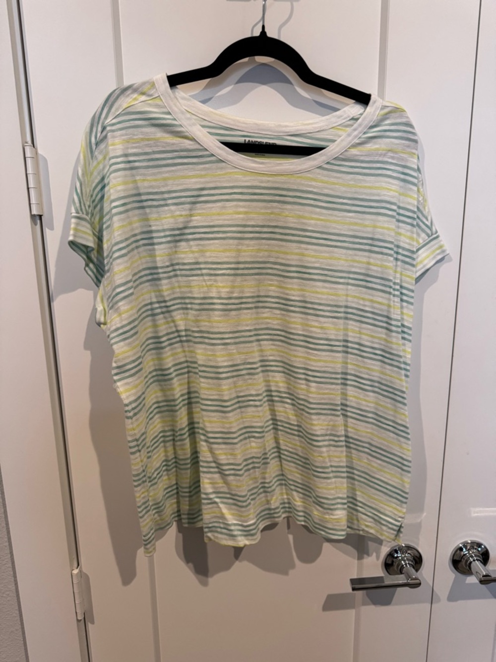 Lands' End Striped Short Sleeve Tee in Mint Green, Pale Yellow & White